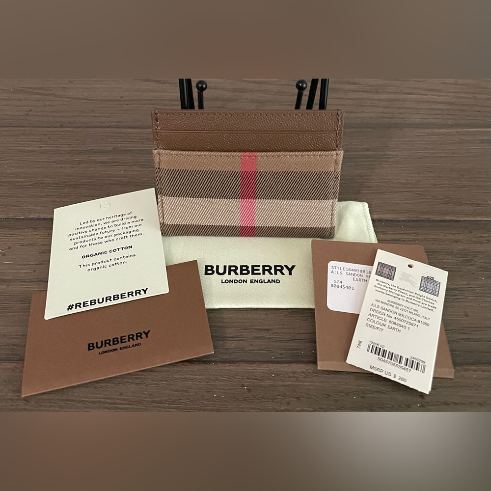 Burberry Checked & Brown Leather Card Holder - Picture 2 of 3
